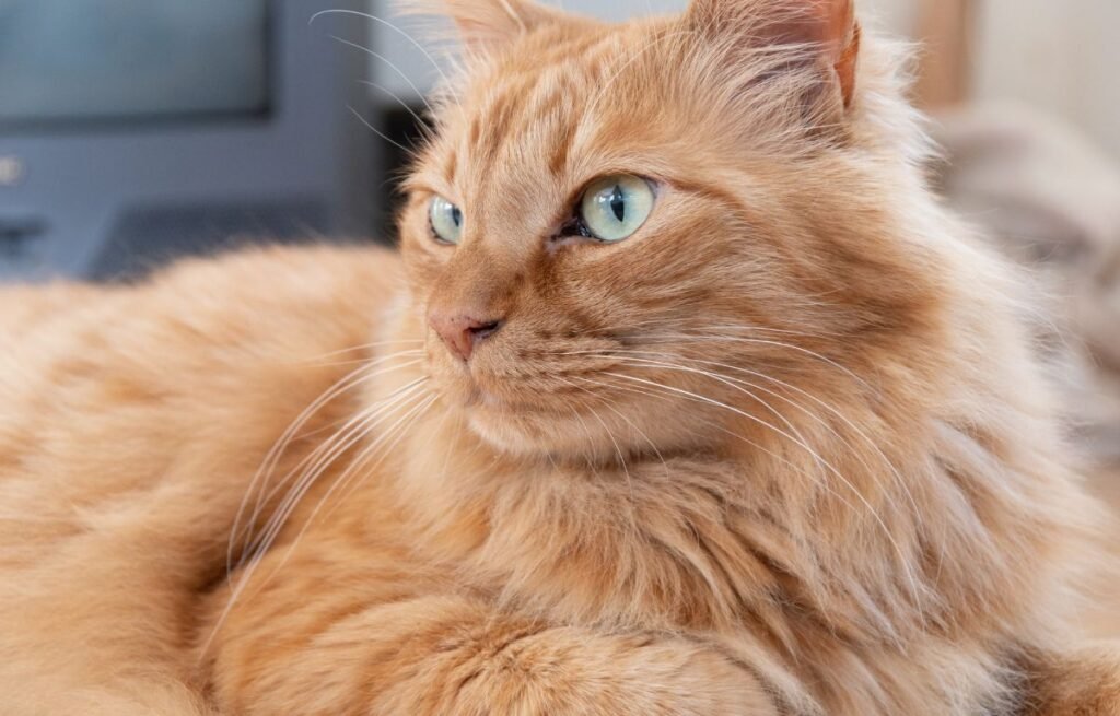 Ginger cat resting indoors and calmly looking away, showing subtle feline independence and emotional distance – Should I Worry If My Cat Avoids Me